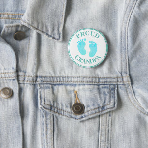 Badge - Proud Grandpa Blue Feet Boy Button