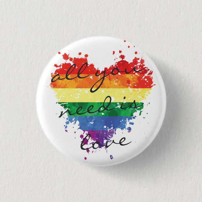 Badge - Rainbow Heart all you need is love Button (Front)
