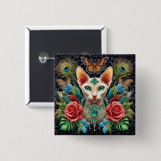Badge White Sphynx Cat Art Button