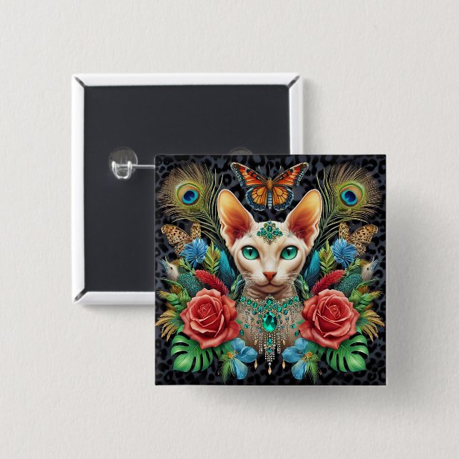 Badge White Sphynx Cat Art Button (Front & Back)