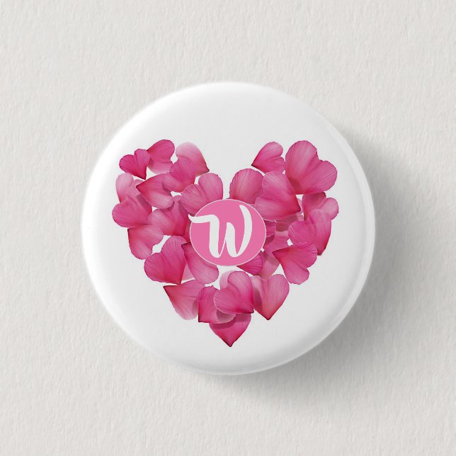 Badge with monogram rose petals heart. button (Front)