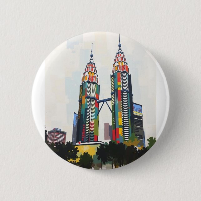 Badge With Petronas Towers In Malaysia  Button (Front)