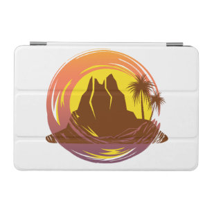 Badge with tropical volcano scenery and palm trees iPad mini cover