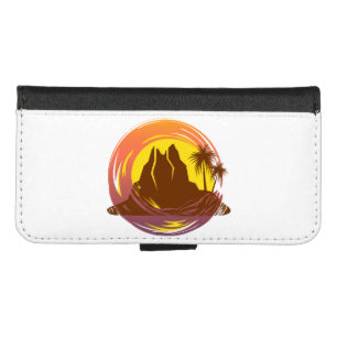 Badge with tropical volcano scenery and palm trees iPhone 8/7 wallet case