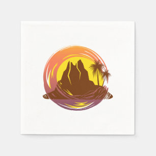 Badge with tropical volcano scenery and palm trees napkins