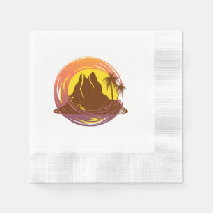 Badge with tropical volcano scenery and palm trees napkins