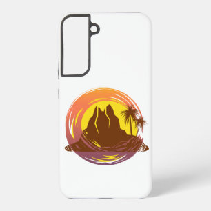 Badge with tropical volcano scenery and palm trees samsung galaxy s22+ case