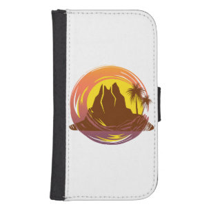 Badge with tropical volcano scenery and palm trees galaxy s4 wallet case