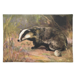 Badger by CE Swan, Vintage Forest Animals Cloth Placemat