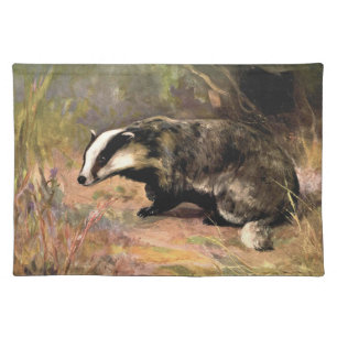 Badger by CE Swan, Vintage Forest Animals Cloth Placemat