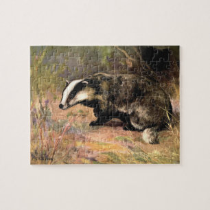 Badger by CE Swan, Vintage Forest Animals Poster Jigsaw Puzzle