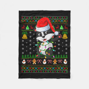 Badger Christmas Lights Funny Santa Ugly Sweaters  Fleece Blanket