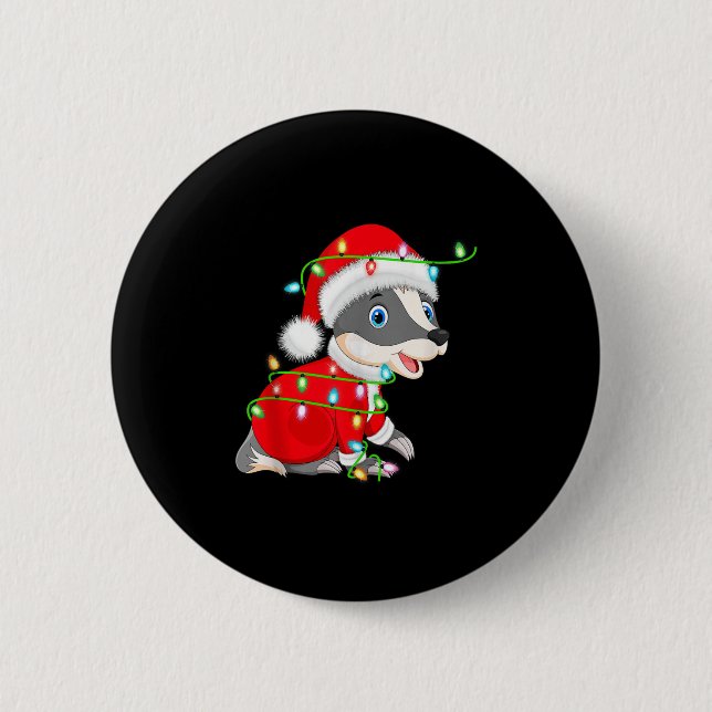 Badger Christmas Lights Santa Costume Cute Animal  Button (Front)
