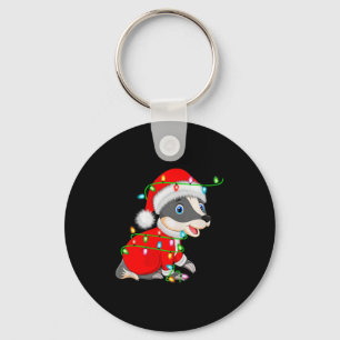 Badger Christmas Lights Santa Costume Cute Animal Keychain