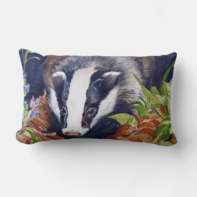 Badger cushion original animal art (Front)