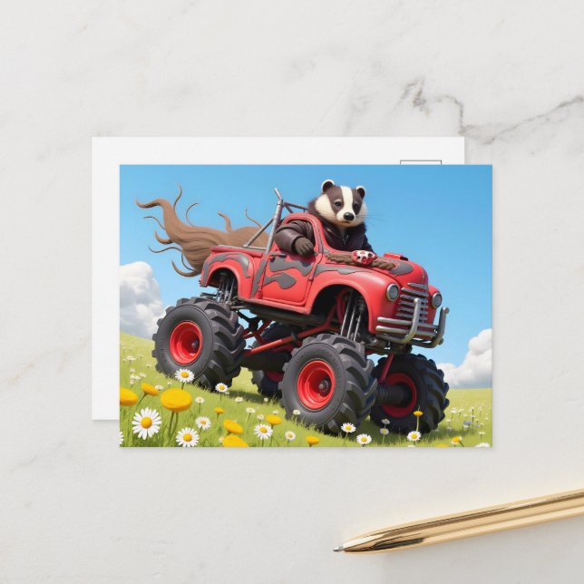 Badger in a Truck Postcard (Front/Back In Situ)