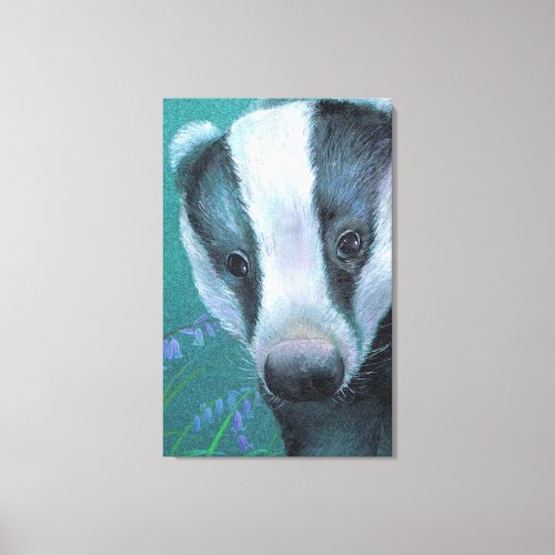 Badger in the bluebell woods canvas print
