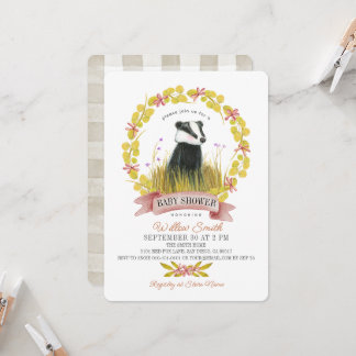 Badger Leaf Wreath Fall/Autumn Baby Shower Invitation