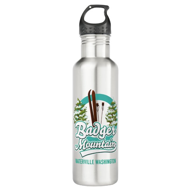 Badger Mountain Waterville Washington Ski logo Stainless Steel Water Bottle (Front)
