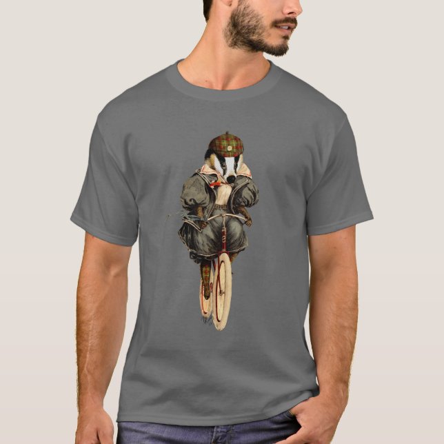 Badger on Vintage Bicycle T-Shirt (Front)