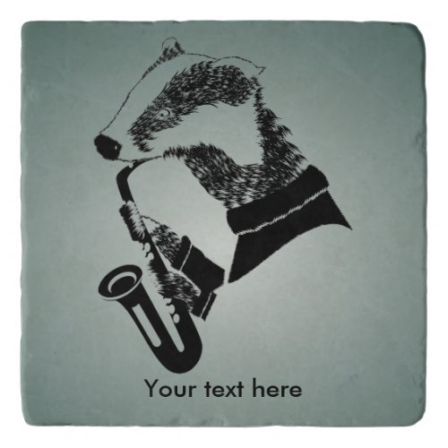 Badger playing a saxophone trivet