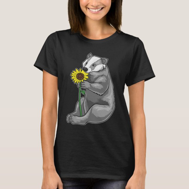 Badger Sunflower Flower T-Shirt (Front)