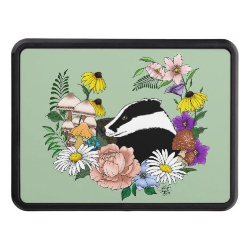 Badger Wild Flowers Mushrooms Green Hitch Cover