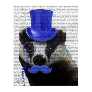 Badger with Blue Top Hat and Moustache Acrylic Print