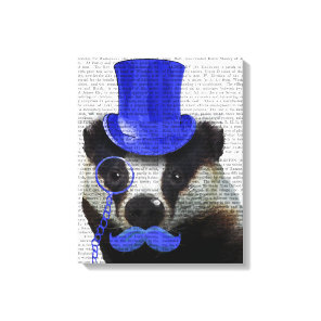 Badger with Blue Top Hat and Moustache Canvas Print