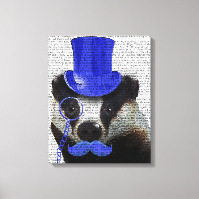 Badger with Blue Top Hat and Moustache Canvas Print (Front)