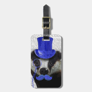 Badger with Blue Top Hat and Moustache Luggage Tag