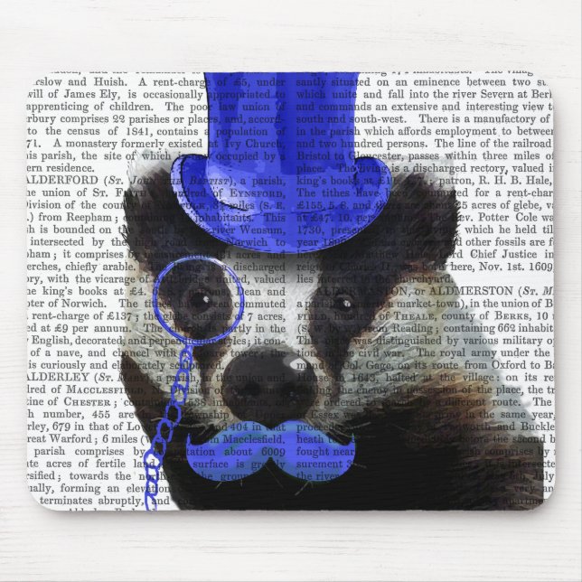 Badger with Blue Top Hat and Moustache Mouse Pad (Front)