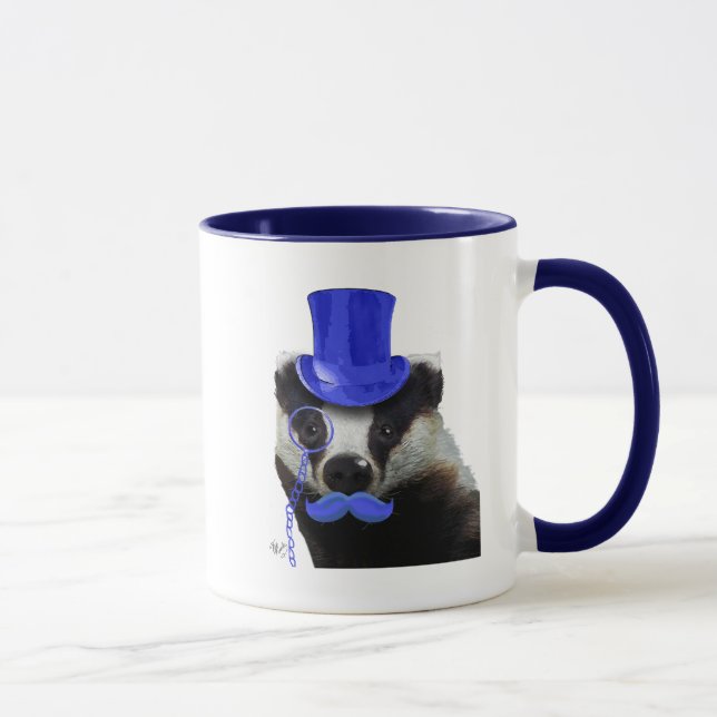 Badger with Blue Top Hat and Moustache Mug (Right)
