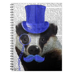 Badger with Blue Top Hat and Moustache Notebook