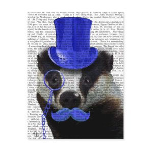 Badger with Blue Top Hat and Moustache Postcard