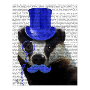 Badger with Blue Top Hat and Moustache Poster