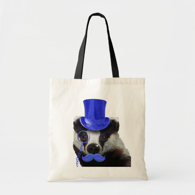 Badger with Blue Top Hat and Moustache Tote Bag (Front)