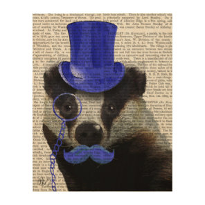 Badger with Blue Top Hat and Moustache Wood Wall Decor