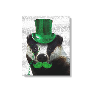Badger with Green Top Hat and Moustache Canvas Print
