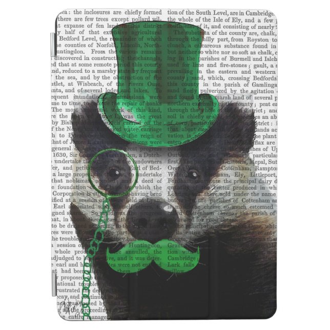 Badger with Green Top Hat and Moustache iPad Air Cover (Front)