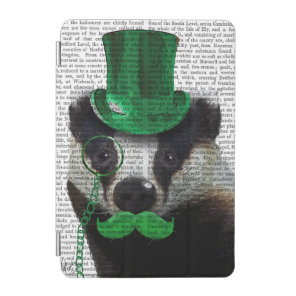 Badger with Green Top Hat and Moustache iPad Mini Cover