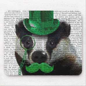Badger with Green Top Hat and Moustache Mouse Pad