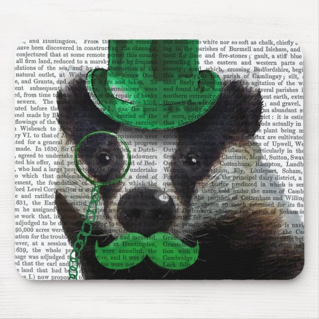Badger with Green Top Hat and Moustache Mouse Pad (Front)