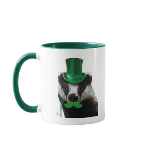 Badger with Green Top Hat and Moustache Mug