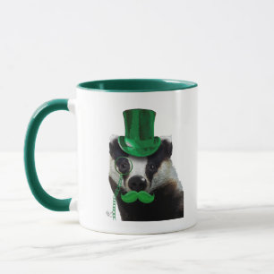 Badger with Green Top Hat and Moustache Mug