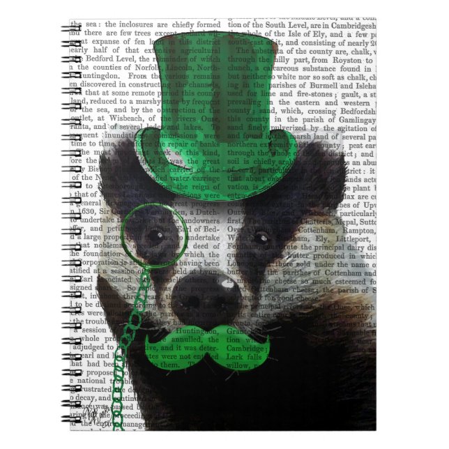 Badger with Green Top Hat and Moustache Notebook (Front)