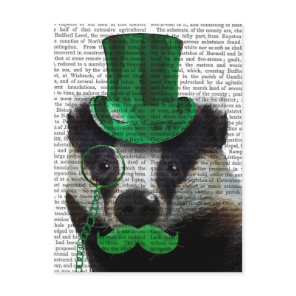 Badger with Green Top Hat and Moustache Postcard