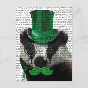 Badger with Green Top Hat and Moustache Postcard