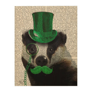 Badger with Green Top Hat and Moustache Wood Wall Decor