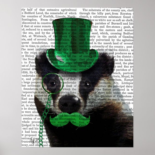 Badger with Green Top Hat and Mustache Poster (Front)